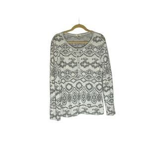 Dylan Gray Long Sleeve Aztec Print Burnout Style Scoop Neck Henley Tee Shirt Lrg